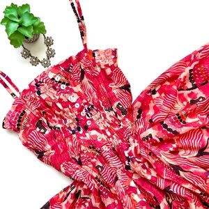 Chufy Jimmy Maxi Dress Gone Jammin Button Front Zion Red Pink Floral Pockets XS